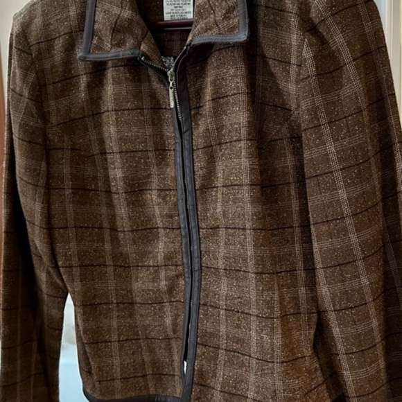 Jessica Howard Jacket Blazer Brown Tweed Plaid Zipped Size 10P - Picture 8 of 12